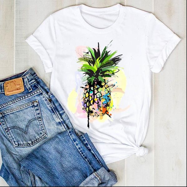 

women t shirt pineapple tumblr kawaii watercolor cartoon ladies summer tee womens female clothes graphic, White