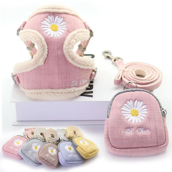 

dog collars & leashes harness and leash set snack bag soft keep warm embroidery cat harnesses for small medium dogs vest outdoor walking