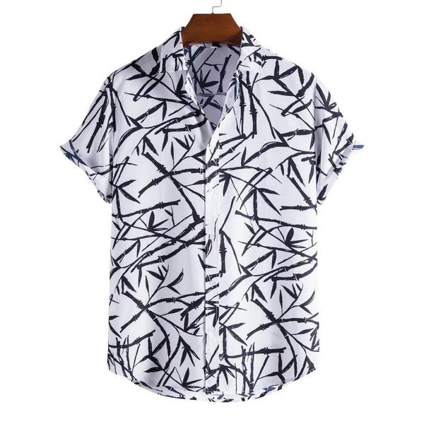 

men's casual shirts mens vintage ethnic printed turn down collar short sleeve loose 2021 slim fit male shirt men blouse camisas hombre, White;black