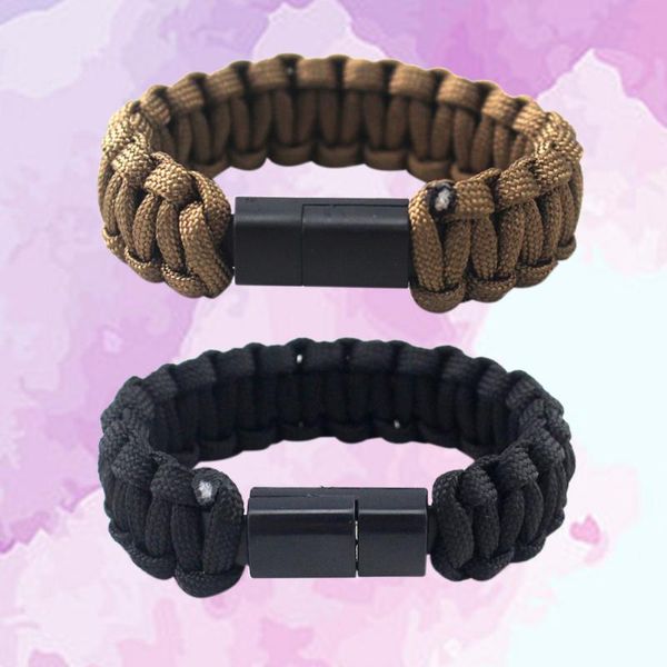 

outdoor gadgets 2pcs creative umbrella rope type-c data cable with bracelet design durable braided charging wrist band (black and brown)