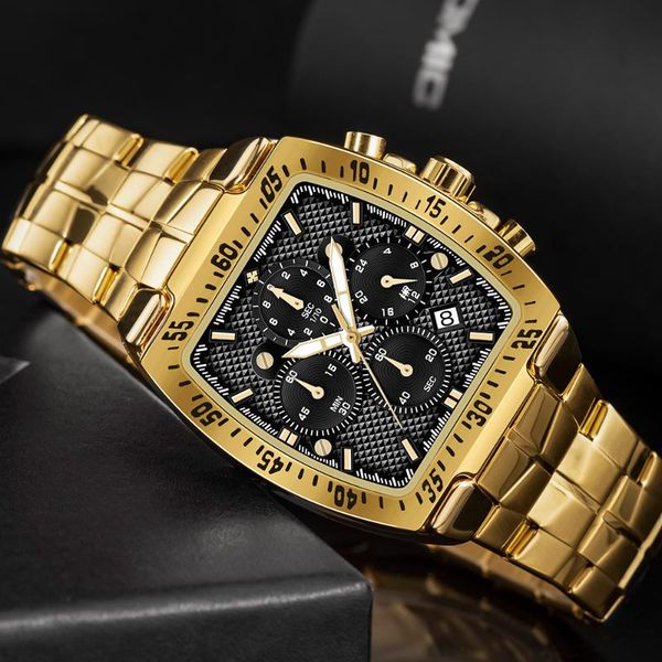 

wristwatches wwoor 2021 luxury gold black square watch men sports military quartz waterproof wristwatch chronograph relogio masculino, Slivery;brown