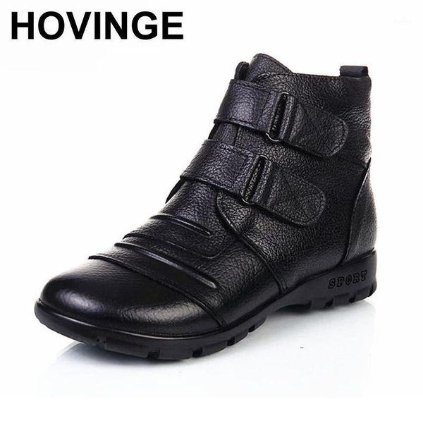 

boots hovinge winter women shoes woman flat snow 2021 fashion female genuine leather warm ankle1, Black