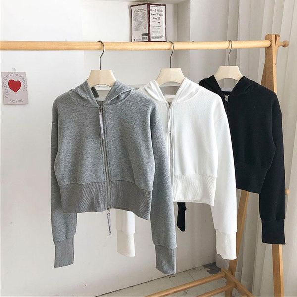 

women's jackets 2021 autumn and winter casual style double zipper short hooded sweater long-sleeved cardigan jacket clothing, Black;brown