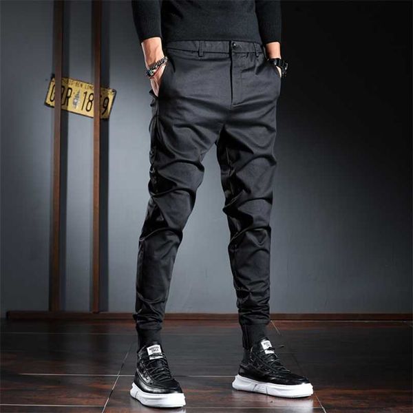 

men casual pants korean streetwear black stretch slim fit trousers 211119