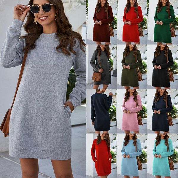 

autumn and winter women's pregnancy dress casual solid color long-sleeved fashion warm short maternity dresses, White