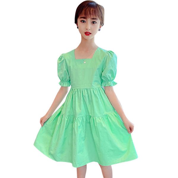 

girl dresses solid color party dress summer children casual style kids costume 6 8 10 12 14 210528, Red;yellow
