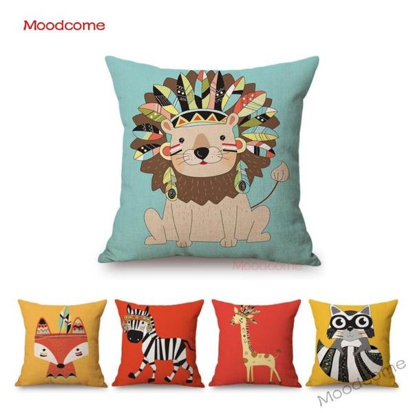 

cute cartoon animals bear deer lion giraffe baby room decoration woodland nursery art sofa pillow case linen cushion cover cushion/decorativ
