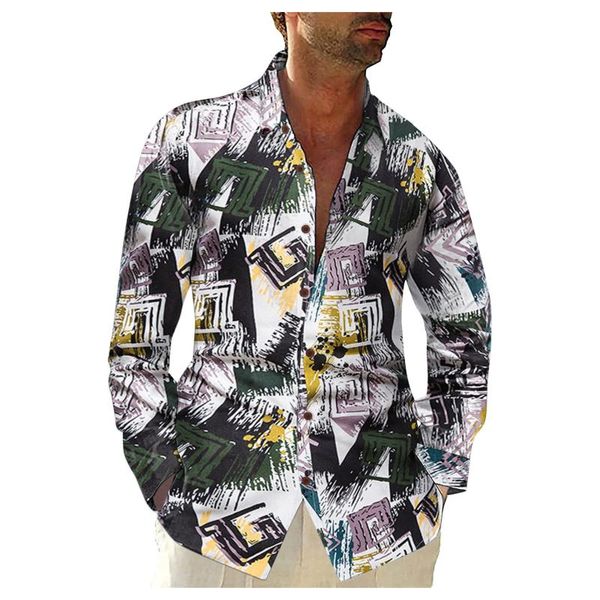 

men's casual shirts luxury man shirt printed lapel loose large size long sleeved korean fashion camisas de hombre, White;black