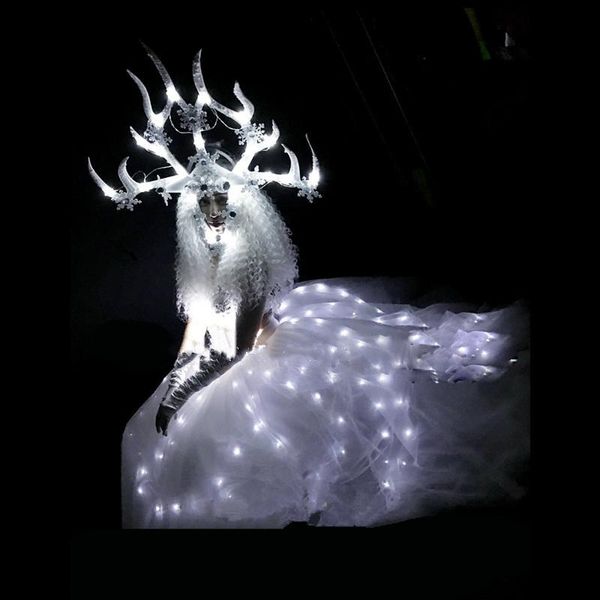 

party decoration senior luxury mysterious girl white goddess costume luminous queen halloween cosplay led dance suit nightclub