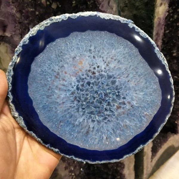 

decorative objects & figurines 120-140mm beverage stone cup mat natural blue agate slices coasters with bracket healing for table