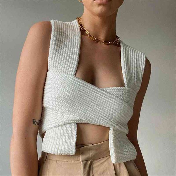 

neehoya sleeveless knitted crop women sweaters autumn summer fashion vest black casual white jumper female pullover y2k, White;black