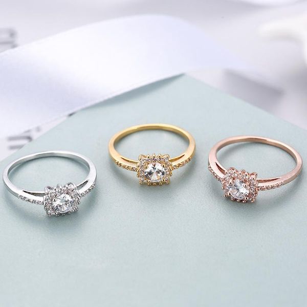 

wedding rings fashion romantic cubic zircon ring women three color bride engagement party jewelry valentine's day gift, Slivery;golden