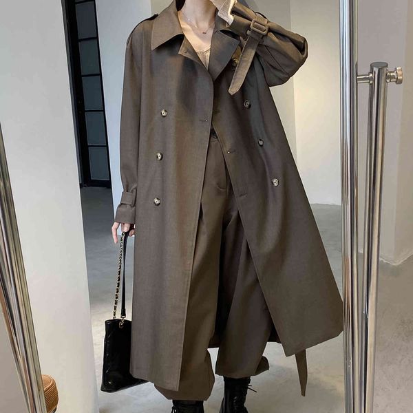 

women's trench coats korean-style women's spring coat with trench coats classic double breasted long outerwear autumn clothes b4bd, Tan;black