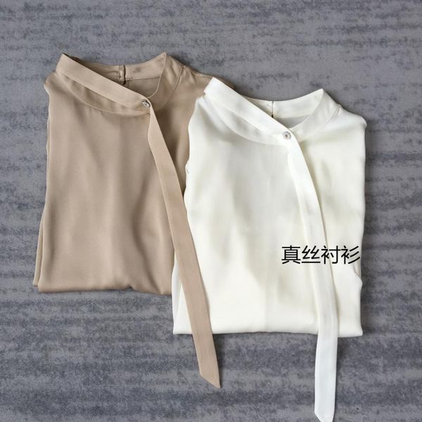 

women's jackets 2021 spring silk long sleeve round neck ribbon design loose shirt female, Black;brown