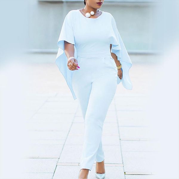 

elegant long party summer plain womens rompers white batwing sleeve skinny pants work official femme jumpsuits, Black;white