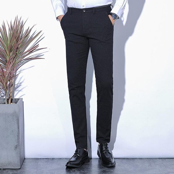 

autumn winter new casual solid color pants men cotton slim fit fashion trousers male capris clothing, Black