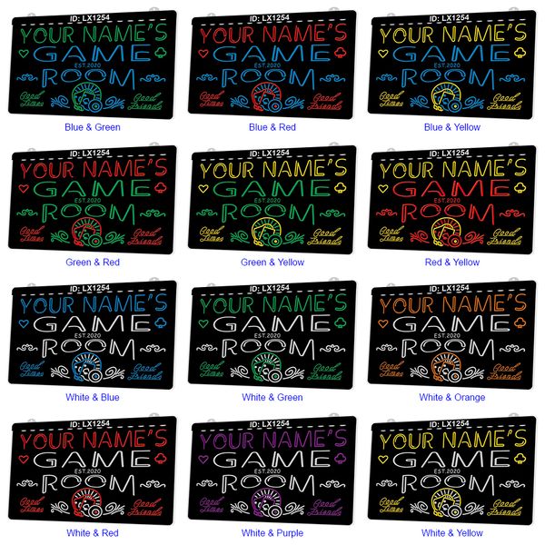 LX1254 Your Names Game Room Good Times Good Friends Light Sign Dual Color 3D Engraving