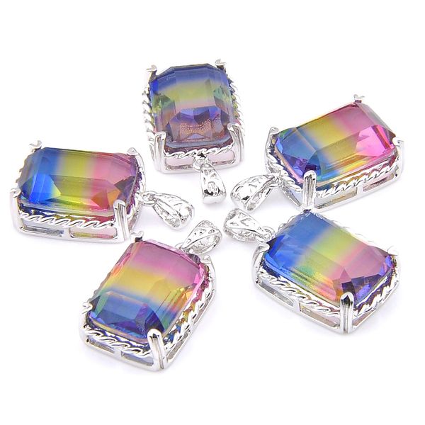 

mix 5 pieces pendants luckyshine shine square cut rainbow watermelone tourmaline gemstone 925 silver pendant necklaces