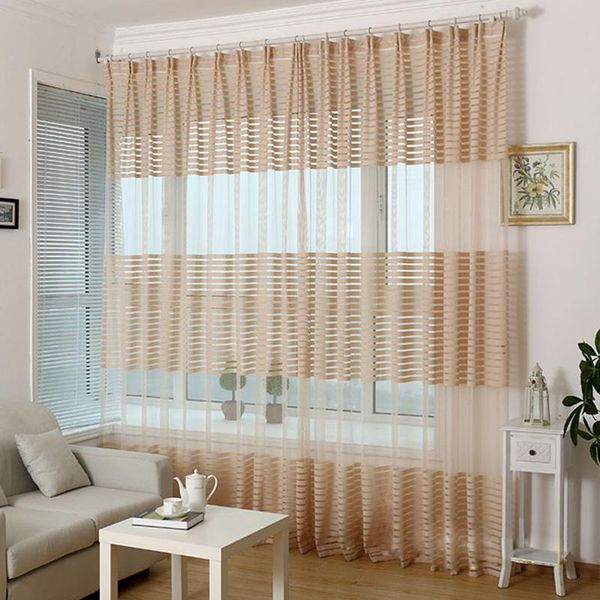 

curtain & drapes nordic knitting tulle sheer light ployester sag fabric balcony stripe with lace for home living room window decor