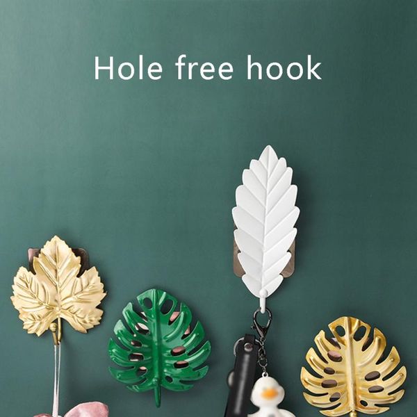 

hooks & rails nordic leaf shape hook creative golden coat rack adhesive holder wall key hanger hole home hanging decoration
