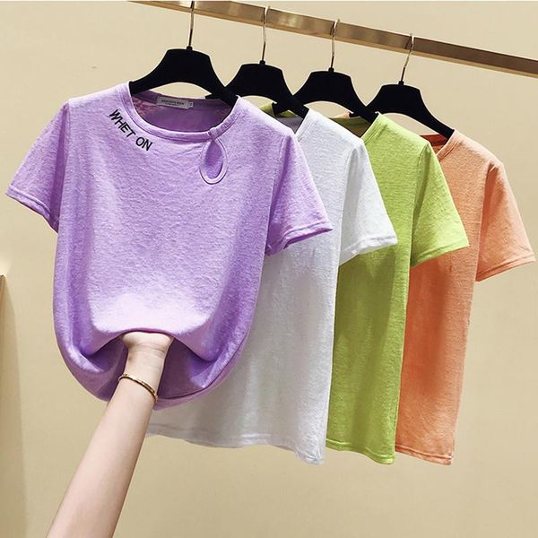 

women's t-shirt ggright summer fashion hollow out t-shirts women funny letter tshirt short sleeve street womens clothing korean 2021, White