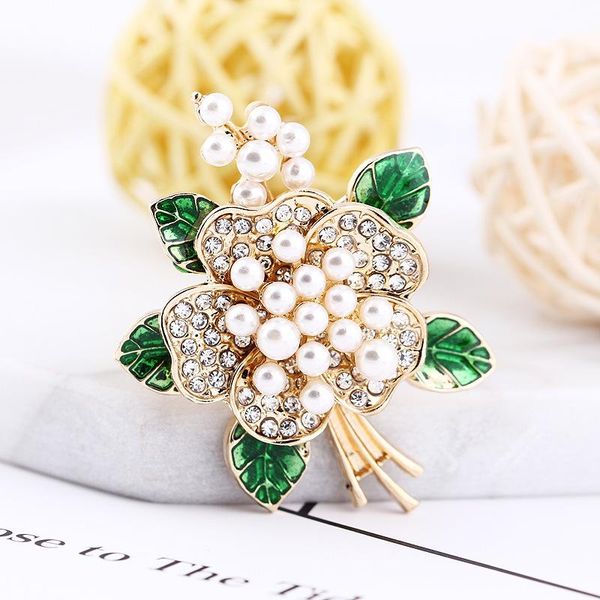 

pins, brooches hoseng creative elegant rhinestone pearl bouquet brooch alloy gold women man wedding luxury enamel pin accessories hs_685, Gray