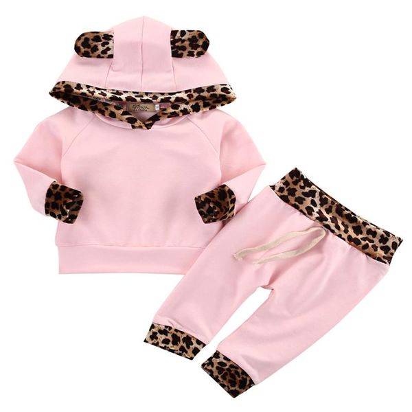 

clothing sets cute pink baby girls clothes born infant bebek hooded sweatshirt +pants leopard 2pcs outfits tracksuit kids set, White