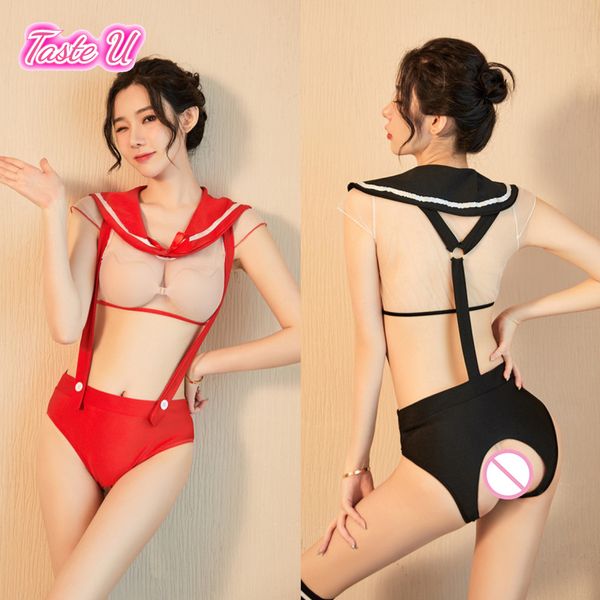 

new women erotic porno anime fantasy lingerie see-through mesh cosplay japanese student uniform overalls schoolgirl costume, Black;white