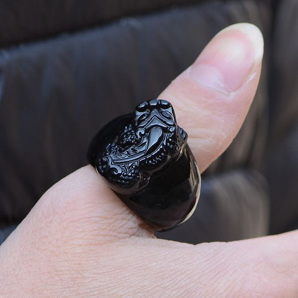 

jewelry fashion gift men's ring, chine style natural obsidian ring, Silver