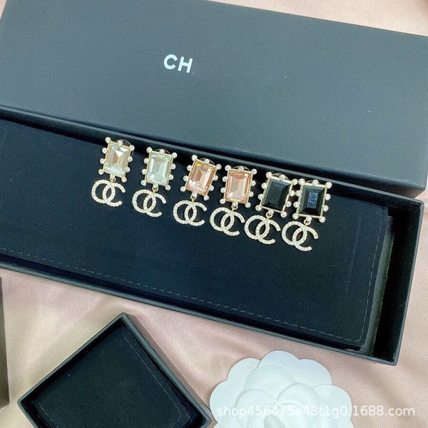 

new small fragrant wind with diamond temperament earrings women's korean version tricolor crystal personalized water drop earrings, Golden