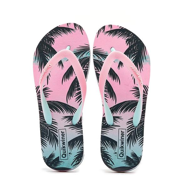 

slippers summer pink flip flops woman beach 2021 fashion print women eva flip-flops flat slides claquette femme, Black