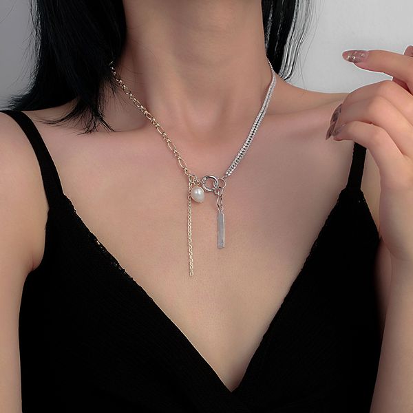 

2021 versatile fashion light luxury diamond necklace women's indifference personality collar chain jewelry gift, Silver