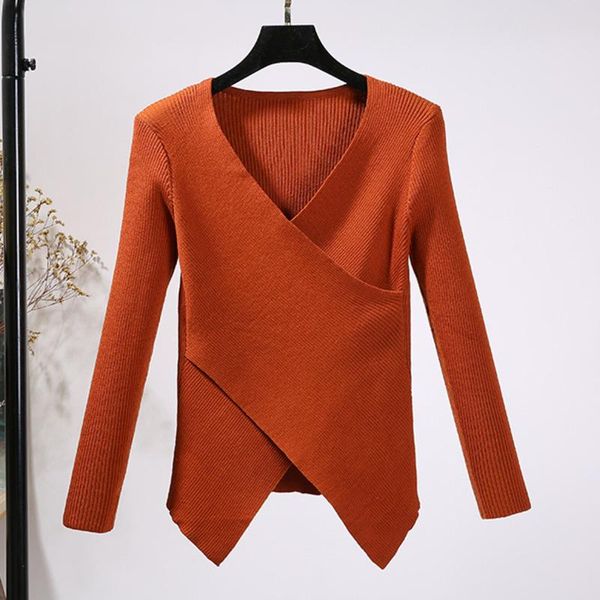 

women's sweaters [ewq] korea chic autumn casual trend v-neck pullover irregular fashion simple knitted sweater 2021, White;black