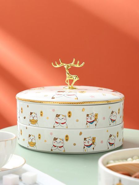 

household candy box living room dried fruit storage with lid deskceramics snack tray rotatable home nordic-style dishes & plates