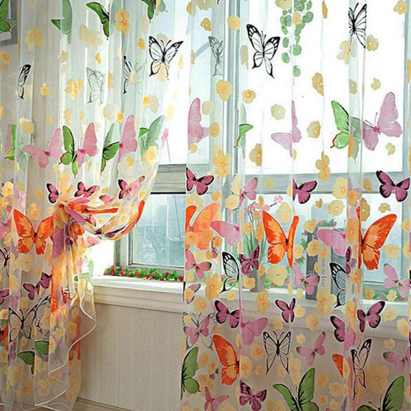 

romantic butterfly pattern curtains yarn window balcony sheer curtain bedroom textile home living room decoration & drapes