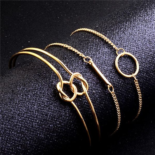 

3pcs gold knot bangles for women european geometric bracelets set rectangle round charm bracelet wrist jewelry, Golden;silver
