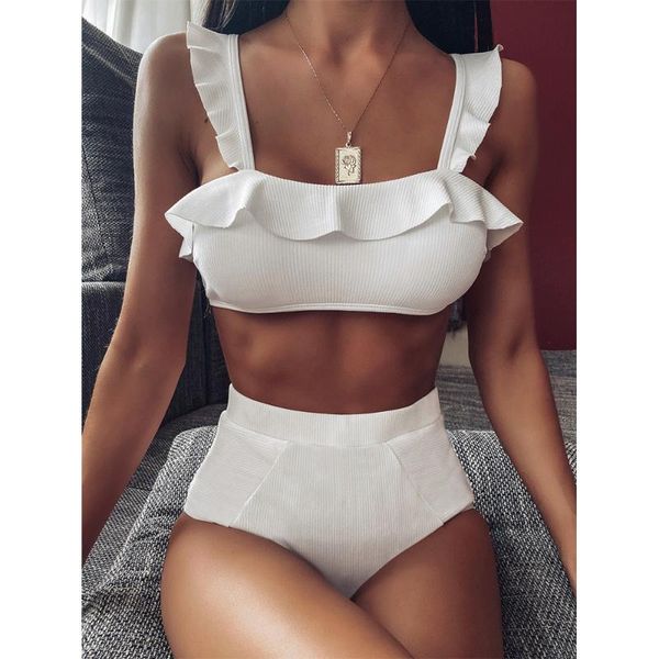 

women's swimwear seven street white bikini high waist swimming suit women push-up swimsuit bathing beachwear pleated set, White;black