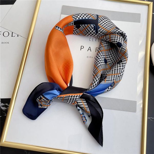 

scarves 2021 luxury silk square scarf women design hair bands hijab shawl wrap neck female foulard handkerchief bandana turban, Blue;gray