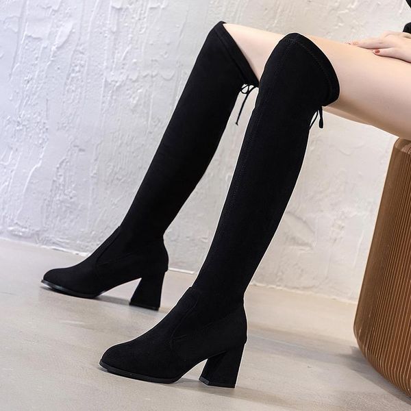 

2021 designer shoes fashionable women's boots suede elastic, thigh-high soft and comfortable custom tube and heel high size for 35-40, Black