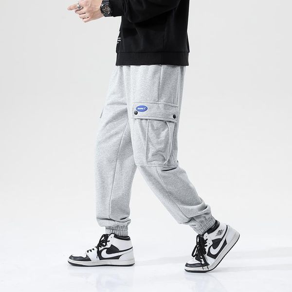

men's pants 2021 brand baggy sweatpants men streetwear grey black cargo jogger male drawsting waist cotton casual trousers