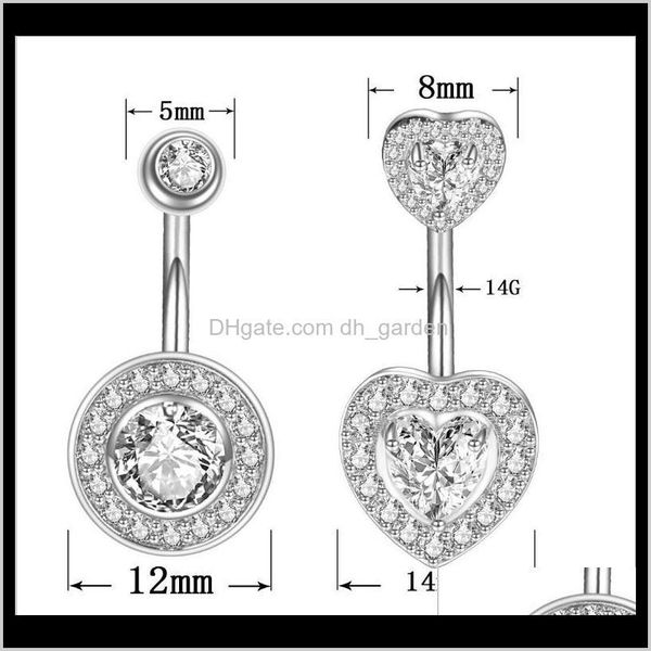 

& bell drop delivery 2021 surgical steel navel ring barbell zircon heart shape piercing bars belly button rings body jewelry ifhs3, Silver