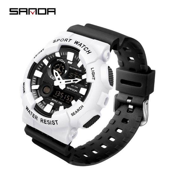 

wristwatches digital watch swimming 50m waterproof sanda led watches timing week display alarm clock men sports relogio, Slivery;brown