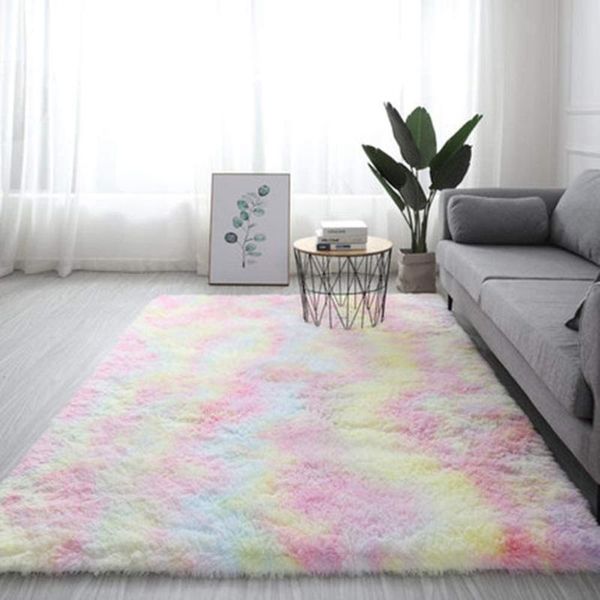 

carpets rainbow colors tie dyeing plush soft for bedroom living room anti-slip floor mats kids carpet rugs