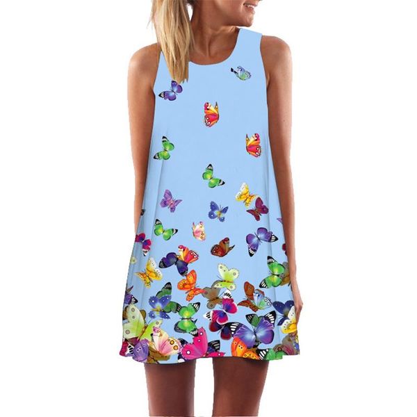

casual dresses women summer sleeveless loose butterfly print mini round neck short dress club woman clothes #t3g, Black;gray