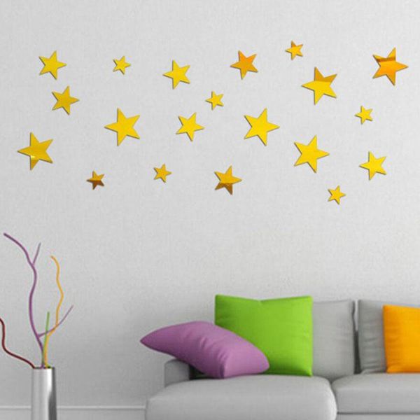 Adesivi murali 20 pezzi/set Adesivo specchio riflettente in acrilico Star Art Poster fai da te per la decorazione della camera da letto del soggiorno della famiglia