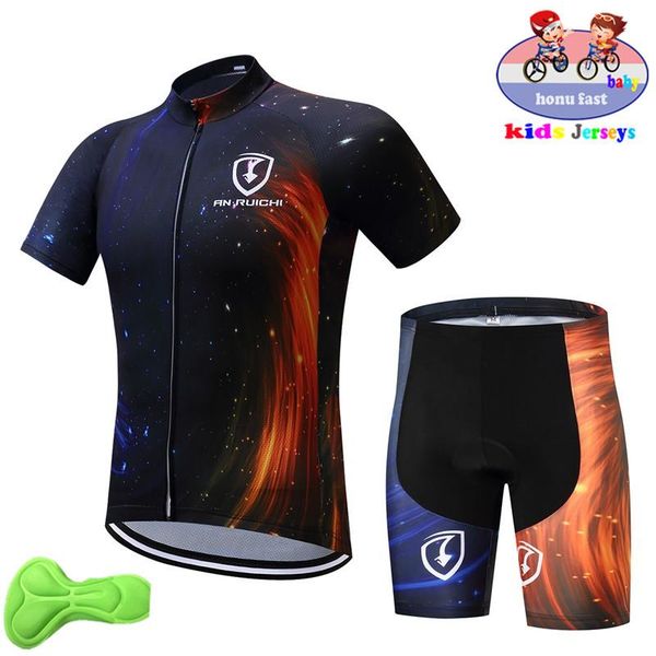 

kids cycling jersey set short sleeve summer clothing breathable quick dry bike pro team racing sets, Black;blue