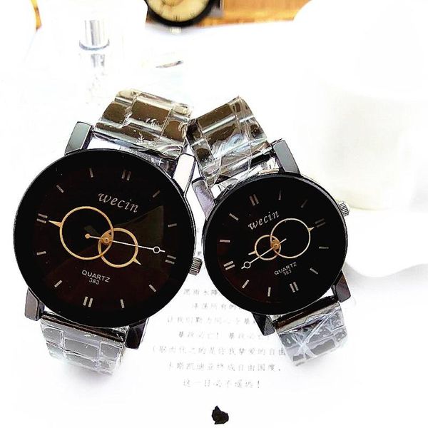 

wristwatches drop fashion gear seconds plate couple watch men's women's gun color steel belt gift support wholesale, Slivery;brown