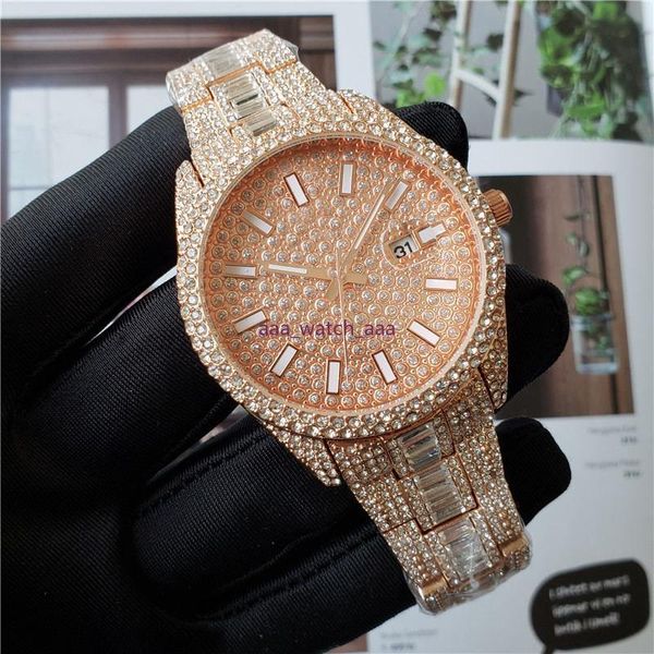 2021 Orologio da uomo di moda di lusso con diamanti Calendario in oro rosa Bracciale in oro Chiusura pieghevole Master Designer Orologi da uomo18