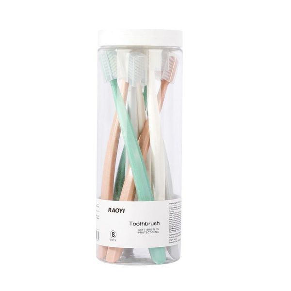 

macaron toothbrush 8pcs household round bucket soft travel outdoor use oral hygiene care teeth deep cleaning bath accessory set