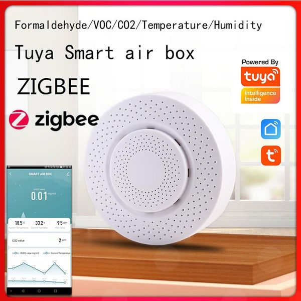 

smart home control zigbee tuya carbon dioxide detector co2 gas sensor formaldehyde voc temperature humidity app air box